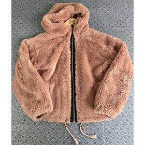 Lucky Brand Faux Fur Hooded Full Zip Pink Women's XS Jacket Gold Zipper